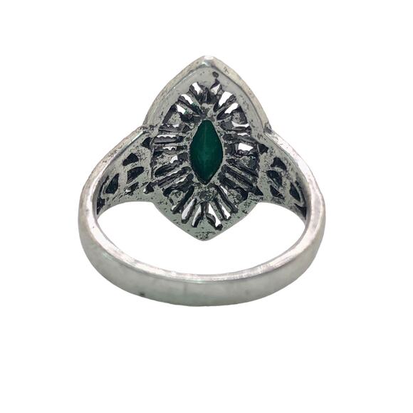 Silver and Green Rhinestone Statement Ring - Size 6.5 - Picture 6 of 6